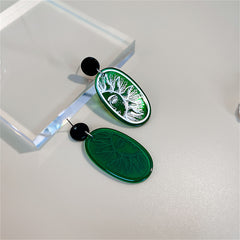 Green Acrylic & Silver-Plated Sun Oval Drop Earrings