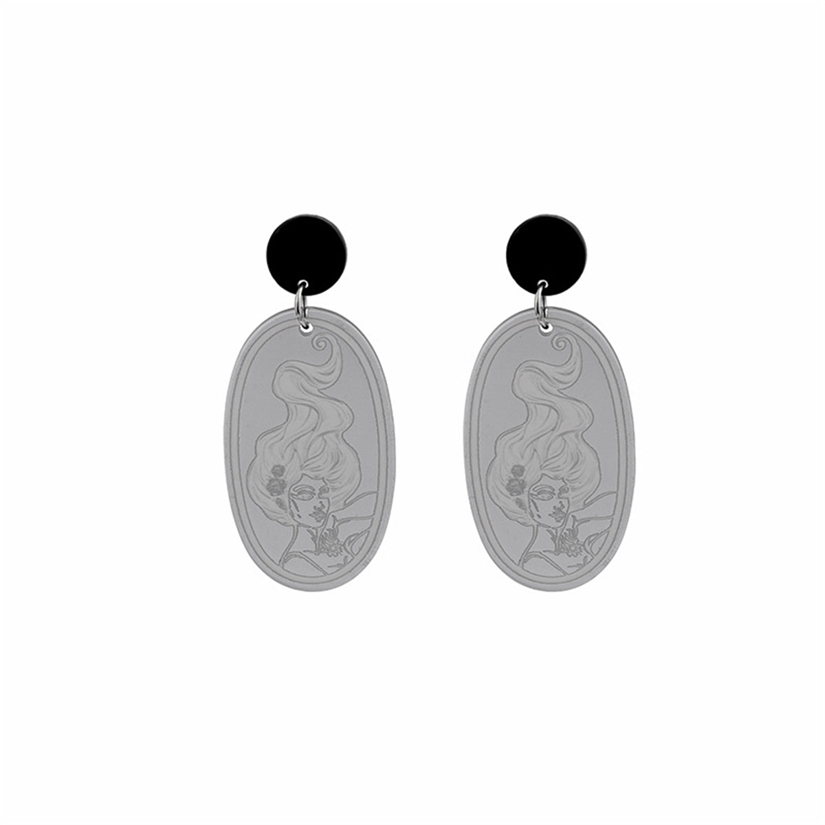 Gray Acrylic & Silver-Plated Sun Oval Drop Earrings