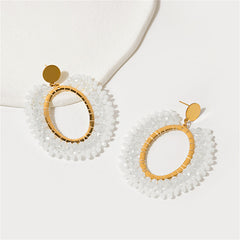 White Acrylic & 18K Gold-Plated Bead-Detail Oval Drop Earrings