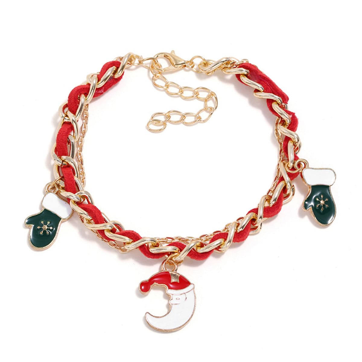 Red Enamel & 18K Gold-Plated Threaded-Cord Holiday Moon Charm Bracelet