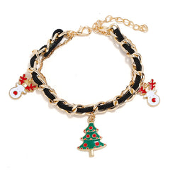 Black Polystyrene & 18K Gold-Plated Threaded-Cord Christmas Tree Charm Bracelet