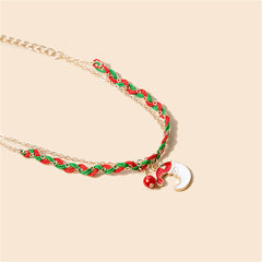 Red Enamel & 18K Gold-Plated Moon Layered Charm Bracelet