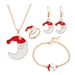 Red & White Santa Moon Pendant Necklace Set