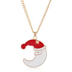 Red & White Santa Moon Pendant Necklace Set