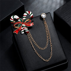 Cubic Zirconia & 18K Gold-Plated Candy Cane Chain Brooch