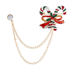 Cubic Zirconia & 18K Gold-Plated Candy Cane Chain Brooch