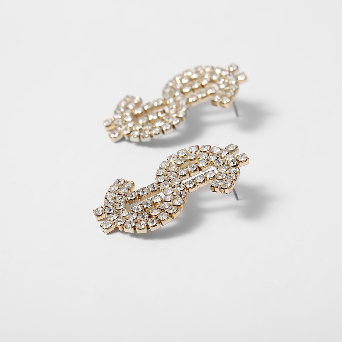 Cubic Zirconia & 18K Gold-Plated Dollar Sign Drop Earrings