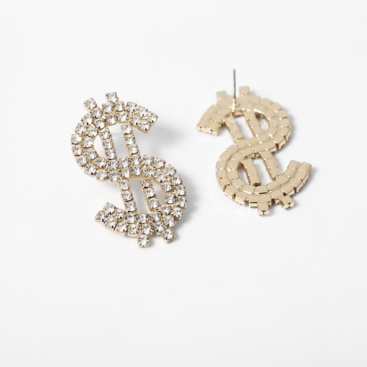 Cubic Zirconia & 18K Gold-Plated Dollar Sign Drop Earrings