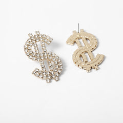 Cubic Zirconia & 18K Gold-Plated Dollar Sign Drop Earrings