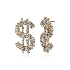 Cubic Zirconia & 18K Gold-Plated Dollar Sign Drop Earrings