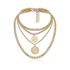 18K gold-plated coin charm necklace, a fashionable accessory that enhances any ensemble with its layered design.