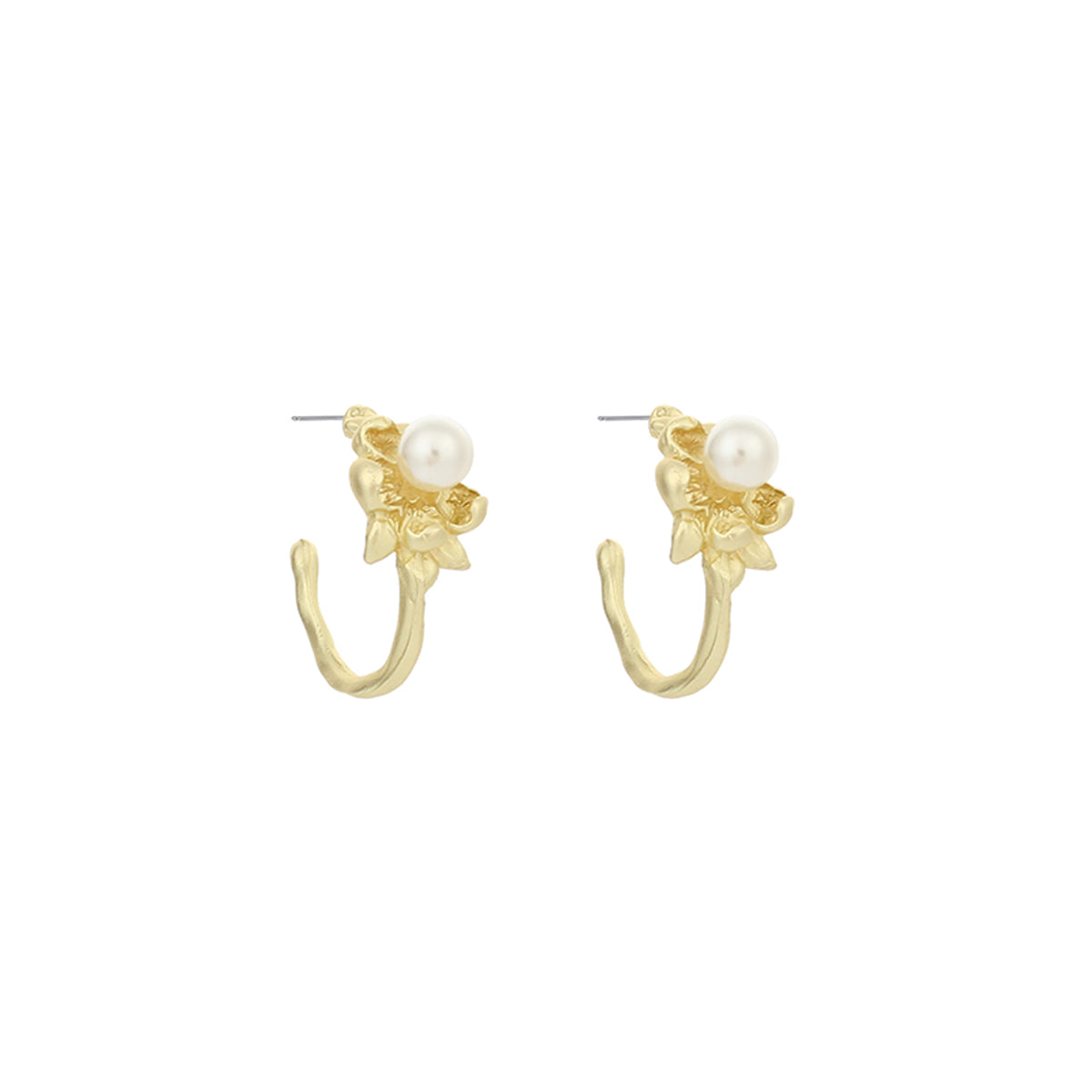 Pearl & 18K Gold-Plated Botany Open Huggie Earrings