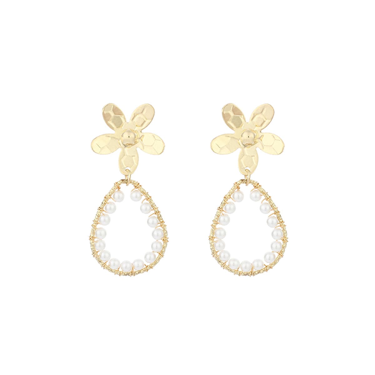 Pearl & 18K Gold-Plated Flower Teardrop Earrings