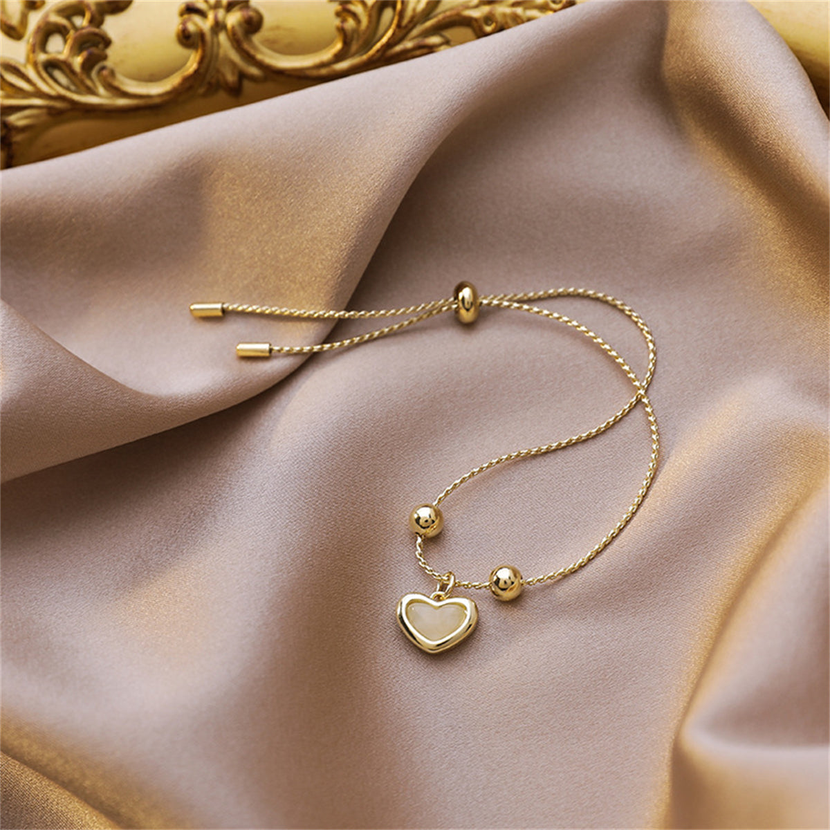 Cats Eye & 18K Gold-Plated Heart Charm Adjustable Bracelet