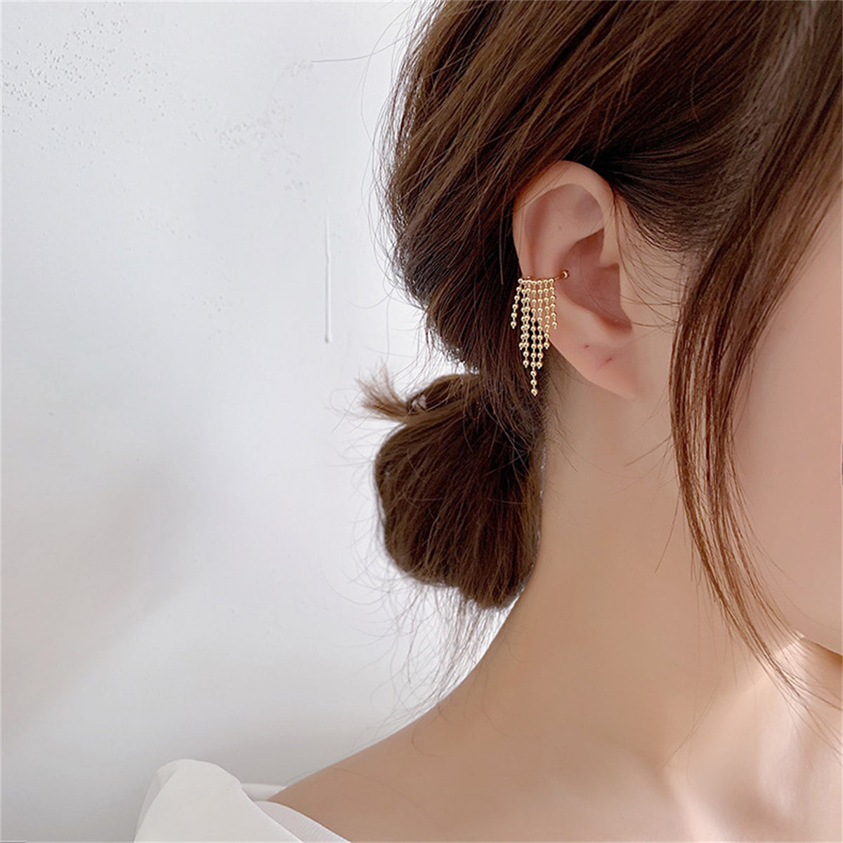 18K Gold-Plated Beaded Tassel Ear Cuff