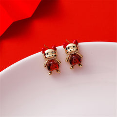 Red Crystal & 18K Gold-Plated Heart Cattle Stud Earrings