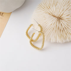 18K Gold-Plated Beaded Open Rectangle Hoop Earrings