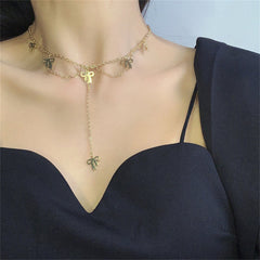 18K Gold-Plated Bow Station Drop Choker Necklace