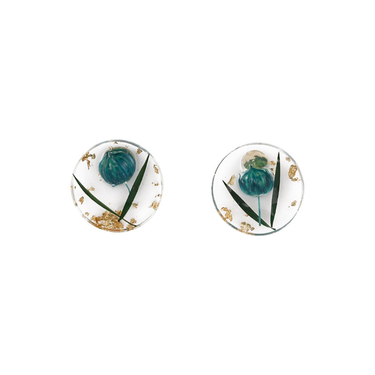 Blue Flower & Silver-Plated Stud Earrings