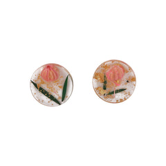 Pink Flower & Silver-Plated Stud Earrings