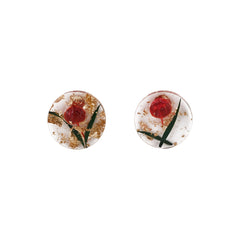 Red Flower & Silver-Plated Stud Earrings