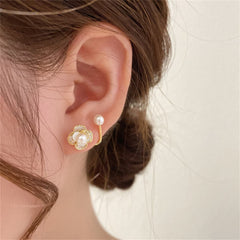 Pearl & Cubic Zirconia Flower Ear Jackets