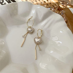 Cubic Zirconia & Pearl 18K Gold-Plated Heart Drop Earrings