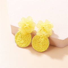 Yellow Raffia Flower Drop Earrings