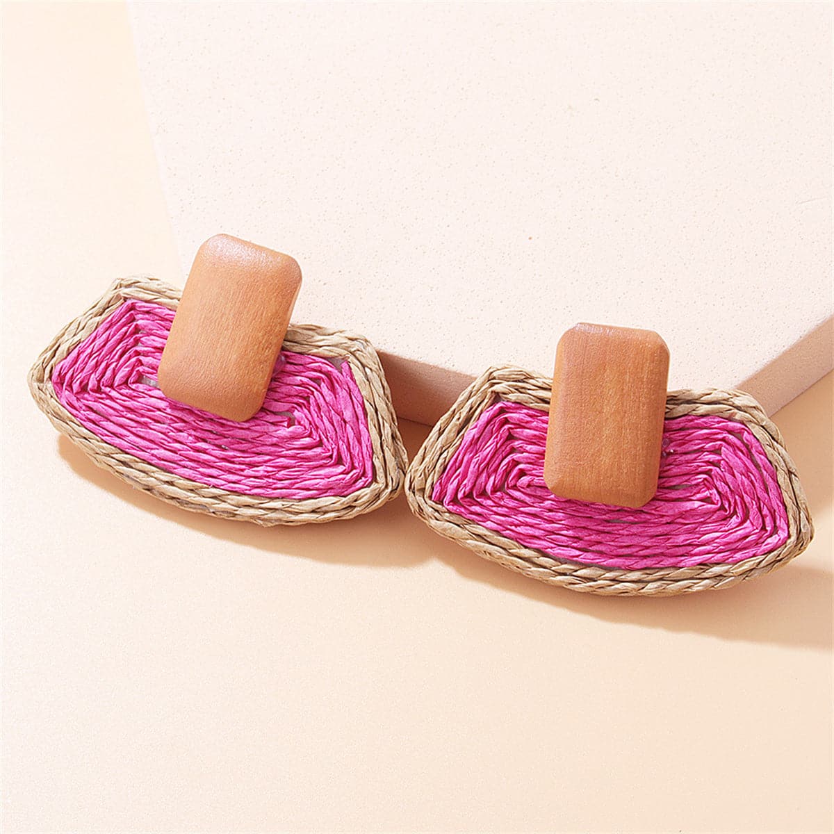 Rose Raffia & Wood Ladder Drop Earrings