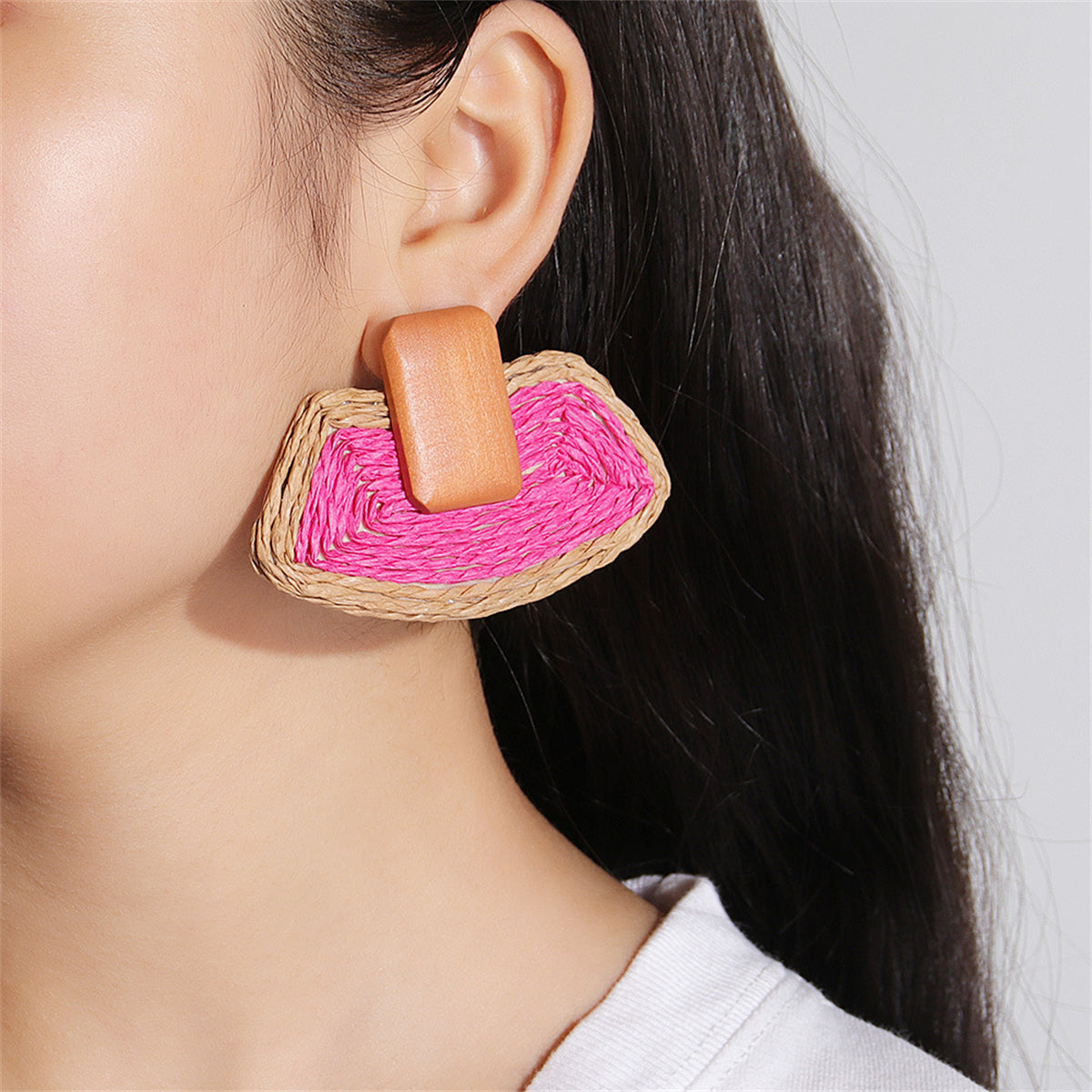 Rose Raffia & Wood Ladder Drop Earrings