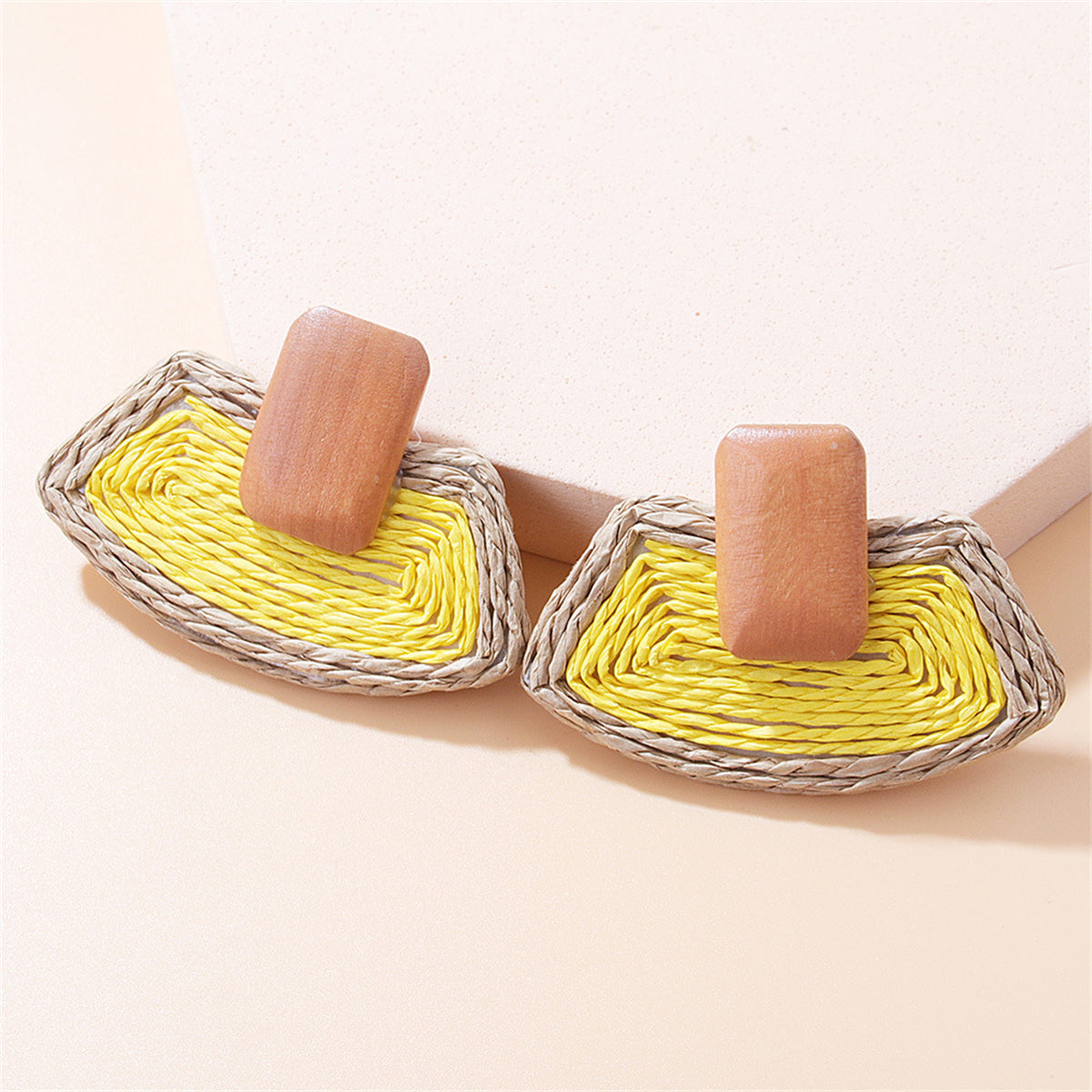 Yellow Raffia & Wood Ladder Drop Earrings