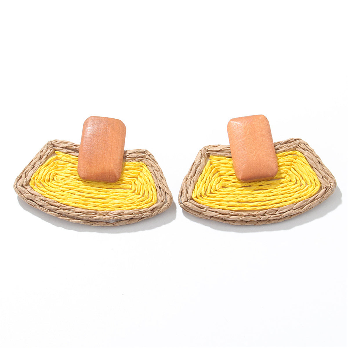 Yellow Raffia & Wood Ladder Drop Earrings