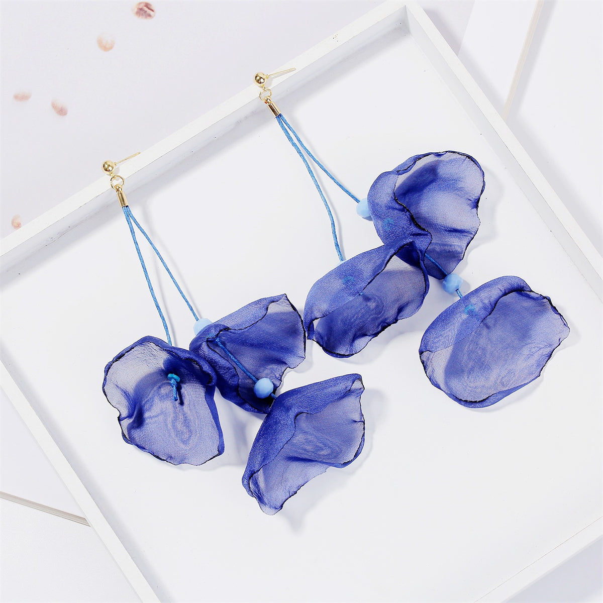 Blue Polyster & 18K Gold-Plated Three-Petal Drop Earrings