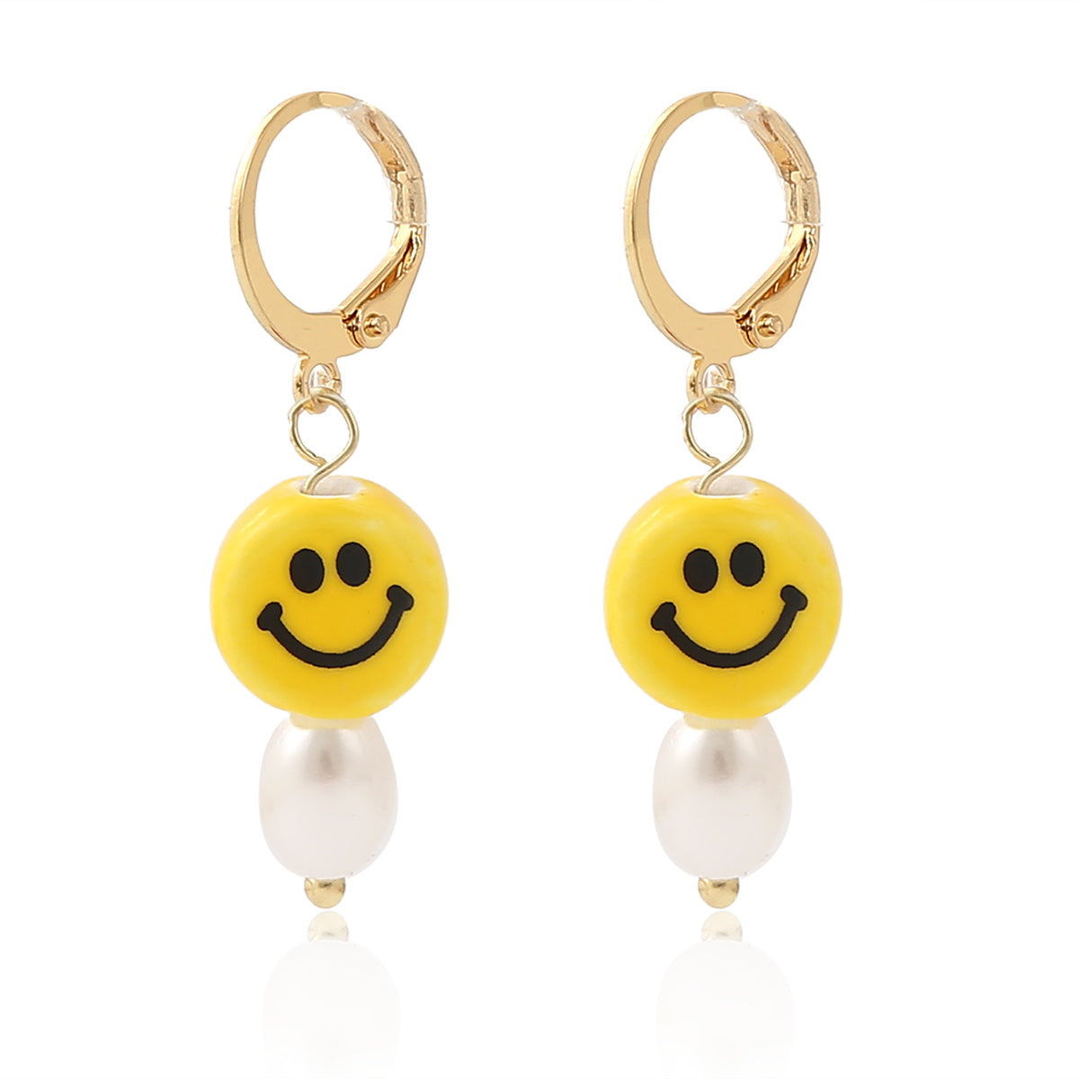 Pearl & Acrylic 18K Gold-Plated Smiley Huggie Earrings