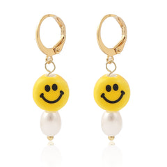 Pearl & Acrylic 18K Gold-Plated Smiley Huggie Earrings