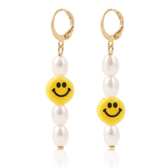 Pearl & Acrylic 18K Gold-Plated Smiley Mismatching Huggie Earrings