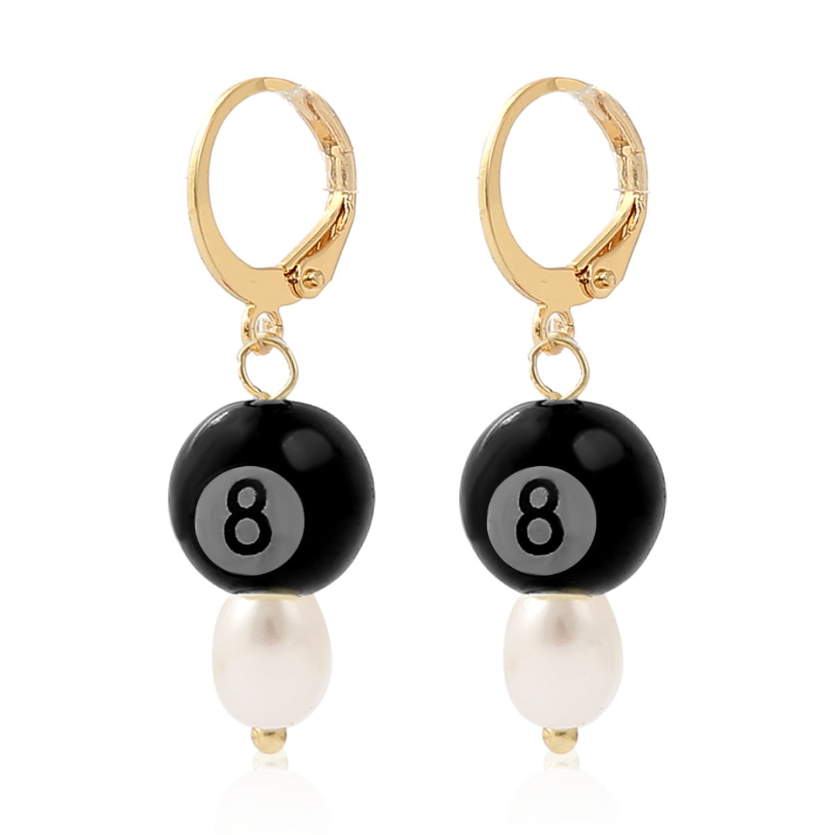 Pearl & Black Acrylic 18K Gold-Plated Number 8 Huggie Earrings