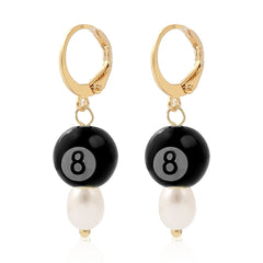 Pearl & Black Acrylic 18K Gold-Plated Number 8 Huggie Earrings