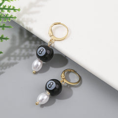 Pearl & Black Acrylic 18K Gold-Plated Number 8 Huggie Earrings