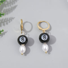 Pearl & Black Acrylic 18K Gold-Plated Number 8 Huggie Earrings