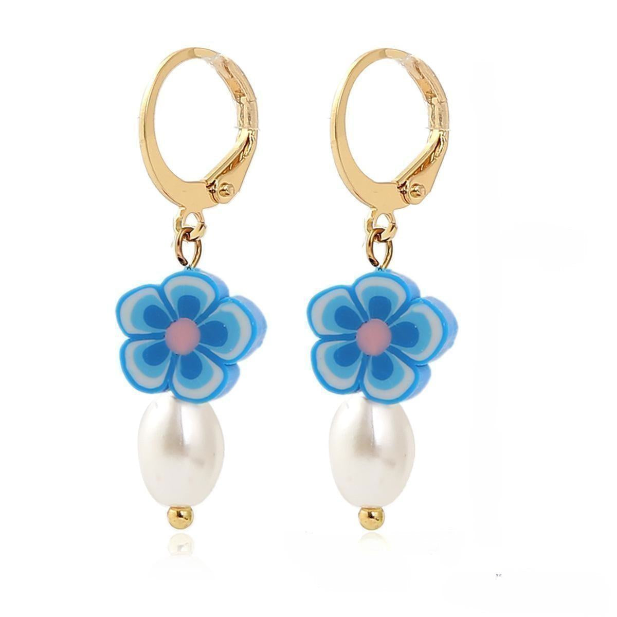 Pearl & Polymer Clay 18K Gold-Plated Flower Huggie Earrings