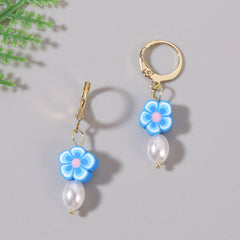 Pearl & Polymer Clay 18K Gold-Plated Flower Huggie Earrings