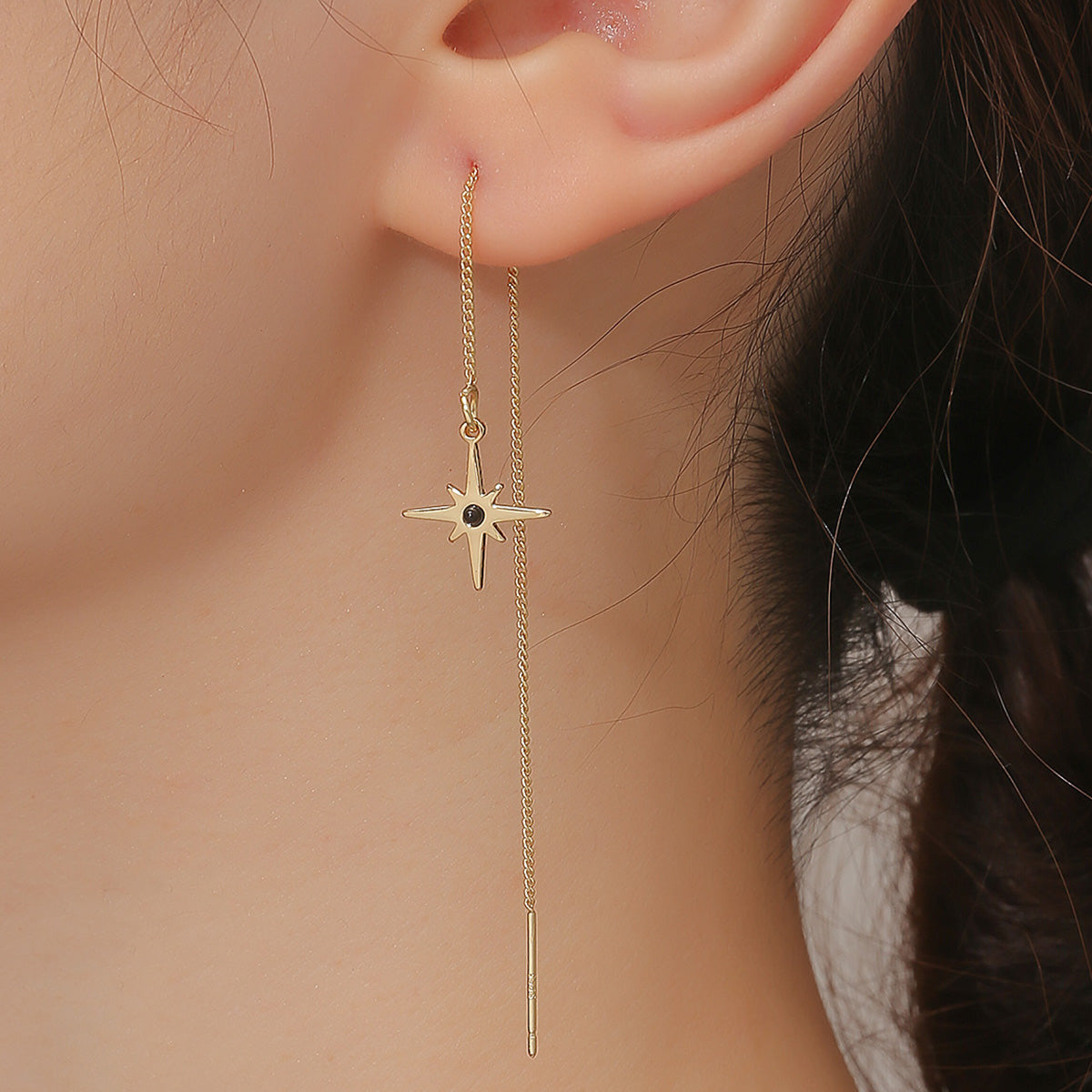 Black Resin & 18K Gold-Plated Star Drop Earrings