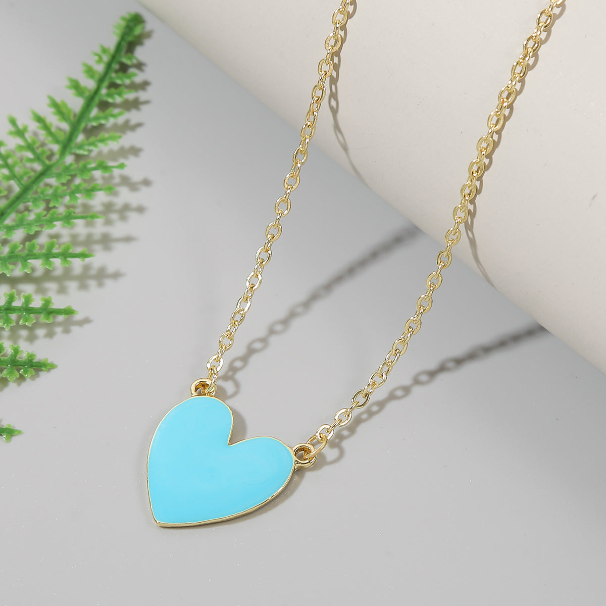 Light Blue Enamel & 18K Gold-Plated Heart Pendant Necklace