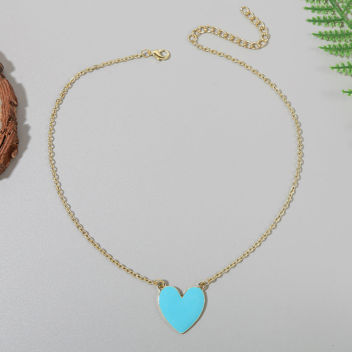 Light Blue Enamel & 18K Gold-Plated Heart Pendant Necklace