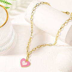 Pink Enamel & 18K Gold-Plated Heart Pendant Necklace