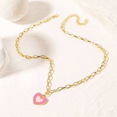 Pink Enamel & 18K Gold-Plated Heart Pendant Necklace