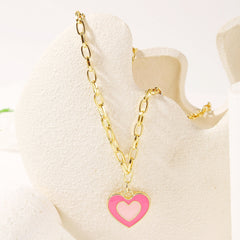 Pink Enamel & 18K Gold-Plated Heart Pendant Necklace