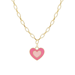 Pink Enamel & 18K Gold-Plated Heart Pendant Necklace