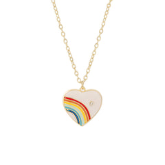 White Enamel & Cubic Zirconia 18K Gold-Plated Rainbow Heart Pendant Necklace